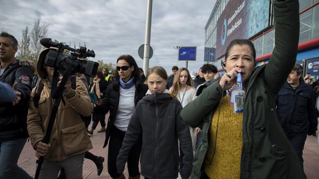 Swedish environment activist Greta Thunberg arrives at the COP25 Climate Conference in Madrid, Spain.