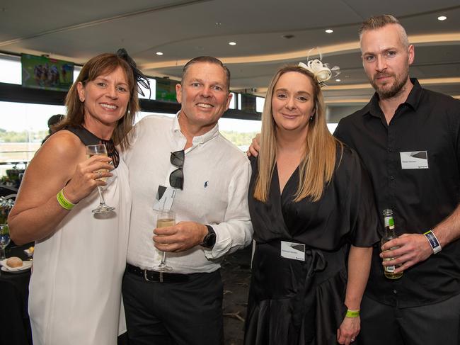 Linda Follett, Darren Prosser, Rebekah Kensen and Wade Kensen at the 2023 Darwin Derby day. Picture: Pema Tamang Pakhrin