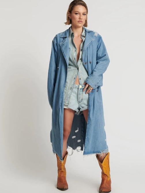 Australian brand One Teaspoon is selling a denim trench for $350. Picture: Supplied