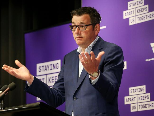 Dan Andrews announcing infection numbers in September 2020. Picture: Ian Currie