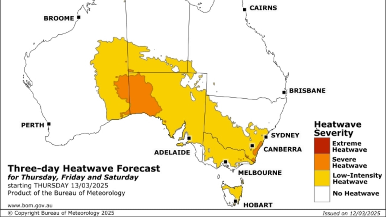 Heatwaves across southeast Australia are likely to continue into the weekend. Picture: Bureau of Meteorology