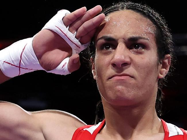 *** BESTPIX *** PARIS, FRANCE - AUGUST 03: Imane Khelif of Team Algeria celebrates victory against Anna Luca Hamori of Team Hungary after the Women's 66kg Quarter-final round match on day eight of the Olympic Games Paris 2024 at North Paris Arena on August 03, 2024 in Paris, France. (Photo by Richard Pelham/Getty Images)