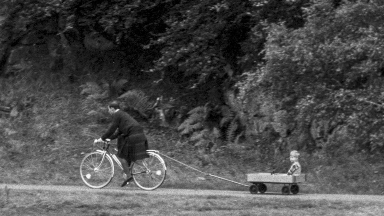 Prince Harry being towed by his dad at Balmoral Castle. Picture: Julian Parker/UK Press via Getty Images