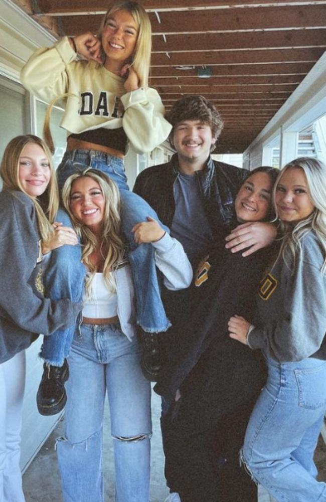 University of Idaho murder victims (and two housemates that survived) – Left to right – Dylan Mortensen, Kaylee Goncalves (with Madison Mogen on shoulders), Ethan Chapin, Xana Kernolde and Bethany Funke. Picture: Instagram