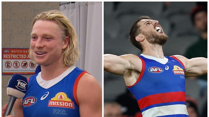 Western Bulldogs players Cody Weightman / and Marcus Bontempelli.