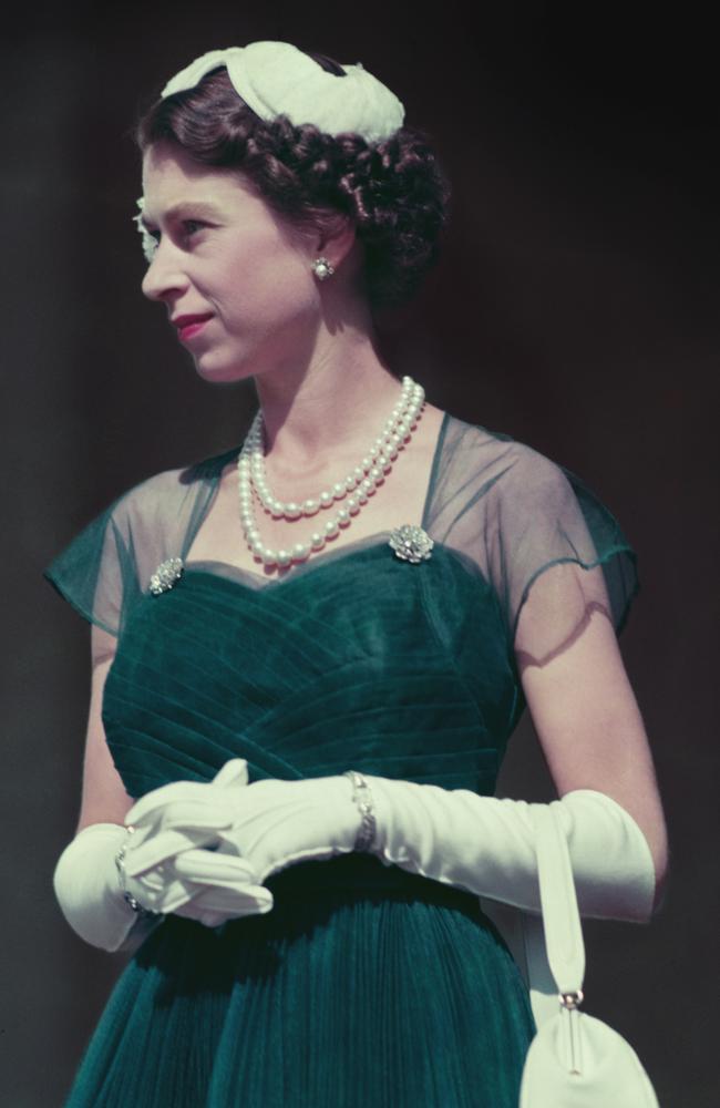 Queen Elizabeth on the balcony of Government House, Melbourne, during her tour of Australia, March 1954. Picture: Fox Photos/Hulton Archive/Getty Images