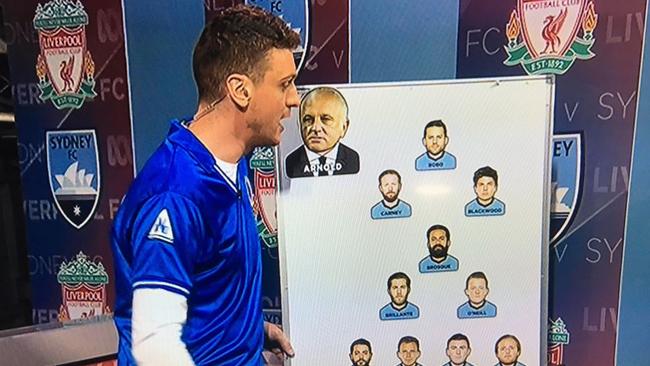 A whiteboard with Sydney FC's line-up.