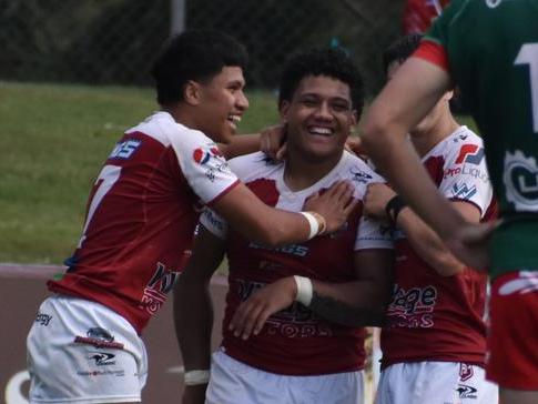 John FINEANGANOFO after scoring one of his three tries.