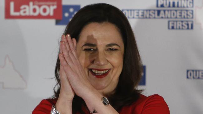 Queensland Premier Annastacia Palaszczuk thanks supporters at the Oxley Golf Club during the 2017 Queensland State Election, Brisbane, Queensland, Saturday, November 25, 2017. (AAP Image/Glenn Hunt) NO ARCHIVING