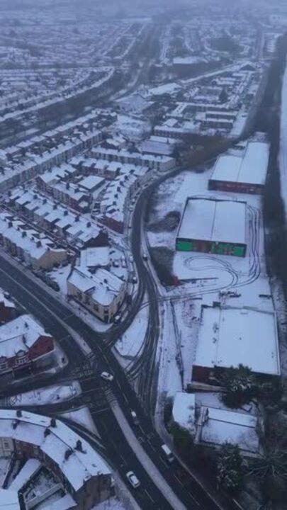 Drone Footage Shows Liverpool Blanketed by Snow