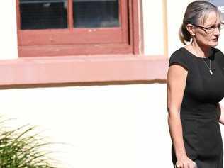 Alstonville woman Julianne Marree Butler, wearing black dress, outside Ballina Court. Picture: Northern Star