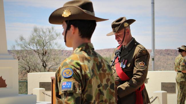 Remembrance Day 2022 commemorations at the Alice Springs cenotaph on Anzac Hill. Norforce Centre Squadron WO2 Scott Allen. Picture: Jason Walls