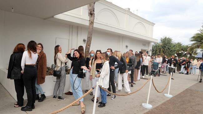 Tried and true Burleigh locals say the vibe is changing. Crowds out the front of Burleigh Pavilion. Picture: Richard Gosling