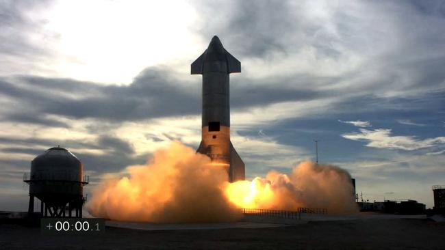 Starship SN10 takes off from Boca Chica on Thursday. Picture: SpaceX via AFP