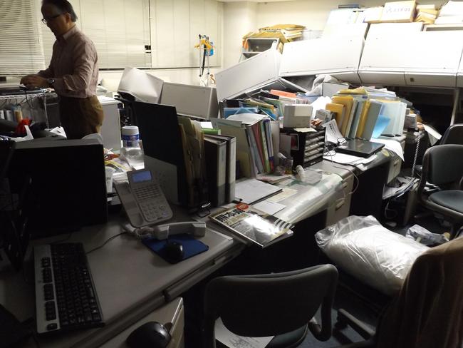 Items lie askew inside the Kyodo News Kumamoto bureau following the 7.0 magnitude earthquake in Kumamoto, southern Japan. Picture: Takuya Okamoto/Kyodo News.