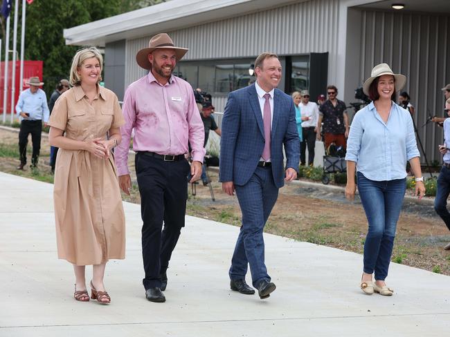 Premier Steven Miles and Health Minister Shannon Fentiman hold a press conference at the North Rockhampton Ambulance station with Brittany Lauga and Craig Marshall. Pics Adam Head