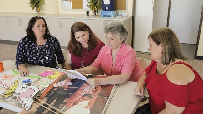 Supporters, Bronwyn Dendle, Angela Fredericks; Marion Meissner and Marie Austin prepare campaign material. Picture: Mark Cranitch.