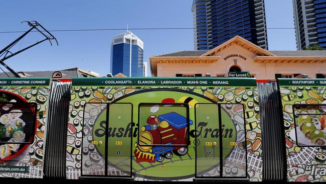 G:Link Tram with Sushi Train advertisement on it in Surfers Paradise. Picture: Jerad Williams