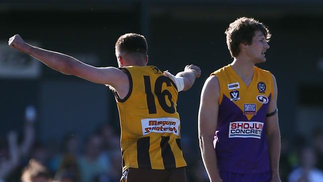 Inverleigh’s Finley O’Keefe celebrates after the final siren.