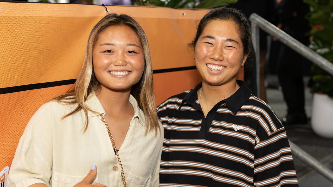 Anon Matsuoka and Nonaho Tsuzuki with The Pulse at Boost Mobile Gold Coast Open 2023 Athletes and Co Pre-Comp Feast, May 5 2023. Picture: Celeste Humphrey