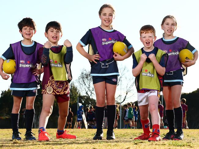 New footy talent is also coming from diverse backgrounds, with about 20 per cent of all Auskick and Superkick players having at least one parent born overseas. Picture: AFL