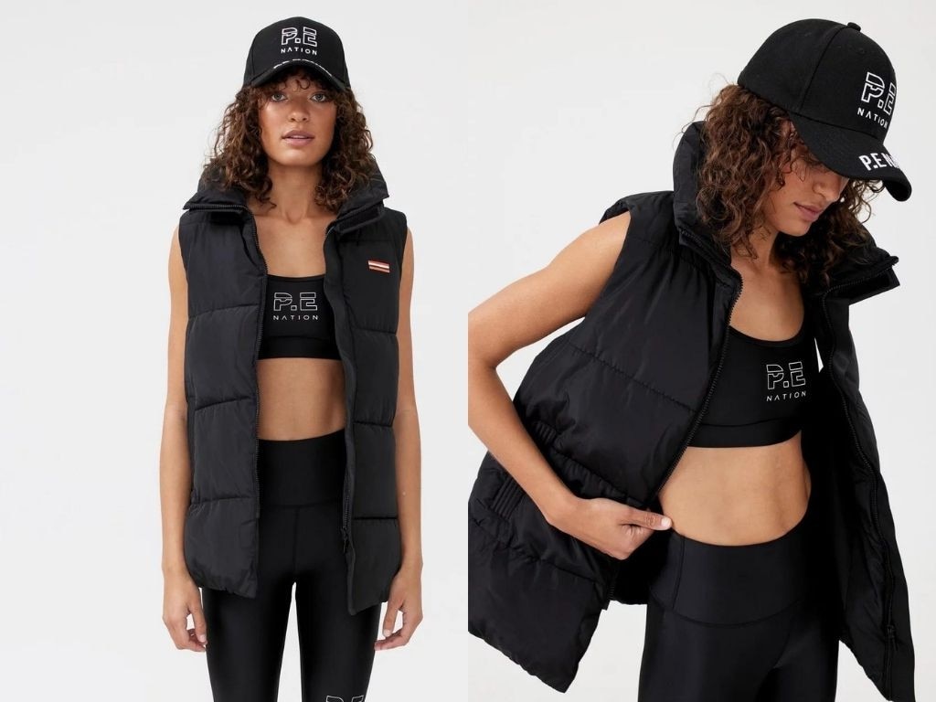 P.E. Nation offer a trendy oversized version of the puffer vest.