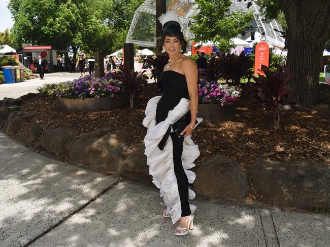 Guests in striking racewear at Penfolds Derby Day at the Flemington Racecourse on Saturday, November 02, 2024: