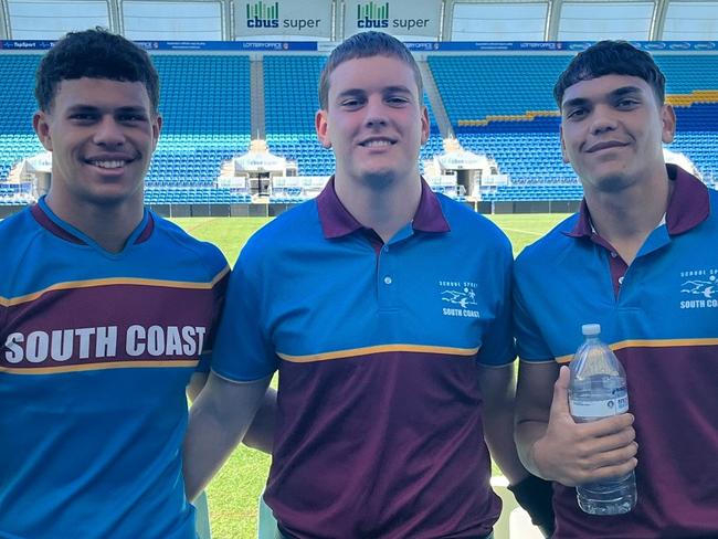 Marymount College trio Cooper Bai, Oscar laffranchi and Phillip Coates who were part of the South Coast squad at the Queensland Schools Championships.
