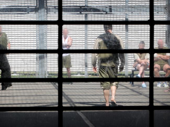 Inmates in a high security yard at Woodford correctional centre. Picture: Chris McCormack