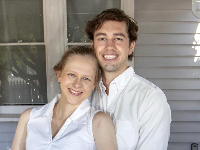 07/01/2020. Penelope Chirnside and Lachie Evans at their first home in Northcote after picking up the keys on Friday morning.Picture: David Geraghty