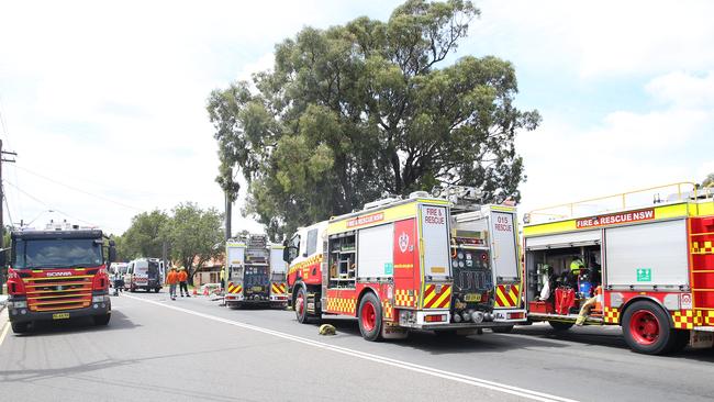 Emergency vehicles block Boronia Rd after the accident. Picture: Melvyn Knipe