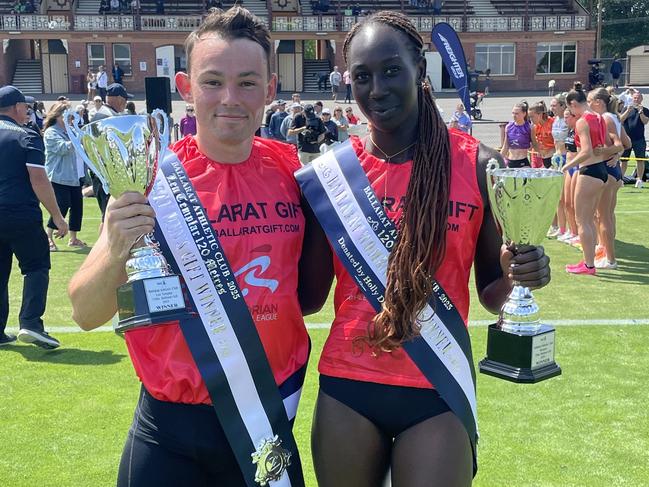 Jack Hale and Nyajima Jock celebrate winning the Ballarat Gift. Picture: Shane Jones.