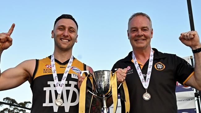 Werribee Districts captain Daniel Schibeci and coach Chris Gilham. Picture: Andy Brownbill