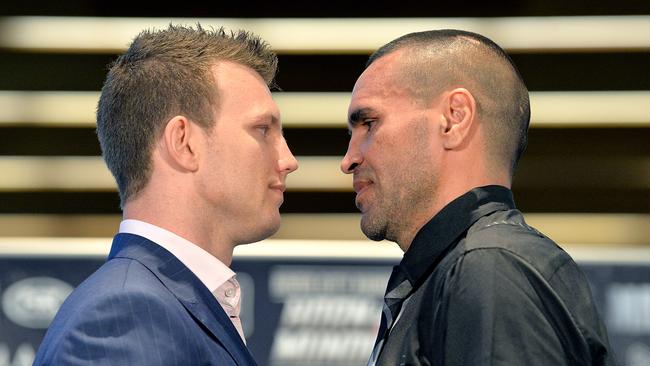 Jeff Horn and Anthony Mundine face off for the first time. Picture: Getty