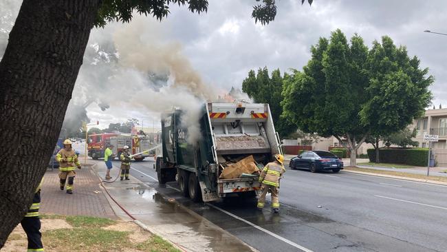 Battery recycling Waste collection contractor, Solo Resource Recovery, is seeing an increase in truck fires caused by lithium batteries. The cause of this fire was a laptop battery, which had been placed in the kerbside hard rubbish waste collection. Picture: Supplied.