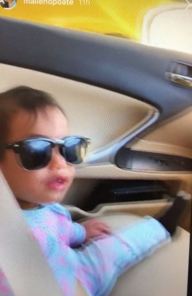 The baby not properly restrained in the car. Picture: Instagram/mailehopoate