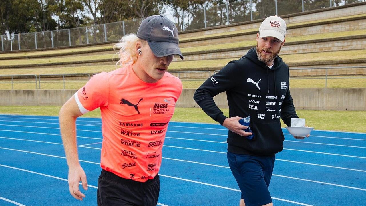 Sportspeople and celebrities like TV presenter Hamish Blake (pictured) accompanied Brockmann for a few laps each. Picture: Instagram