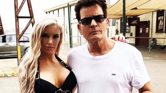 Haylee Baxter and Charlie Sheen on set at the filming of an Ultra Tune commercial back in November. Picture: Facebook, Haylee Baxter