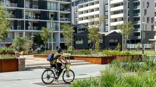 An artist impression shows what a precinct in Ingleburn could look like with potential high-density residential housing.