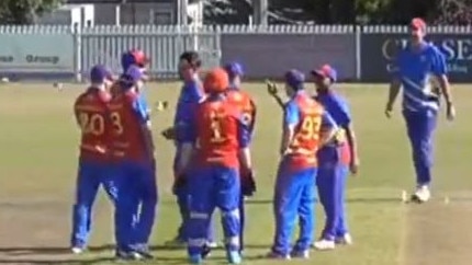 Maribyrnong Park St Mary's celebrate an early wicket. Photo: Aberfeldie CC/YouTube.