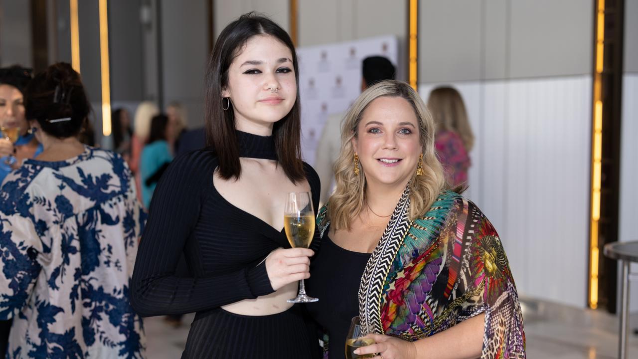 Grace Katie and Rebecca Fletcher at Fuelled by Fashion Porsche luncheon at the Langham Hotel Gold Coast. Photo: Celeste Humphrey