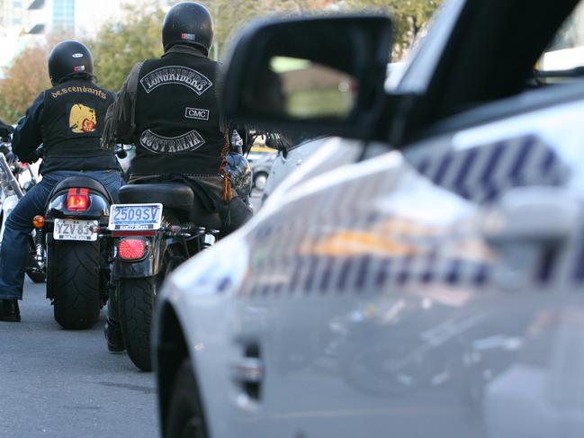 SA bikies gather on Gouger Street, Adelaide.