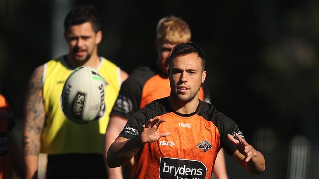 Tigers Luke Brooks during Wests Tigers NRL training. Pic: Brett Costello