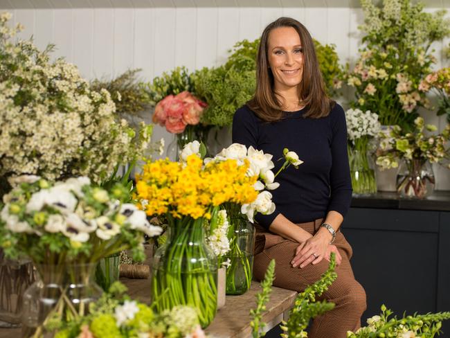 Florist Philippa Craddock, who has been chosen to create the floral displays for the wedding of Prince Harry and Meghan Markle, is pictured in her studio. Picture: Dominic Lipinski/Getty Images