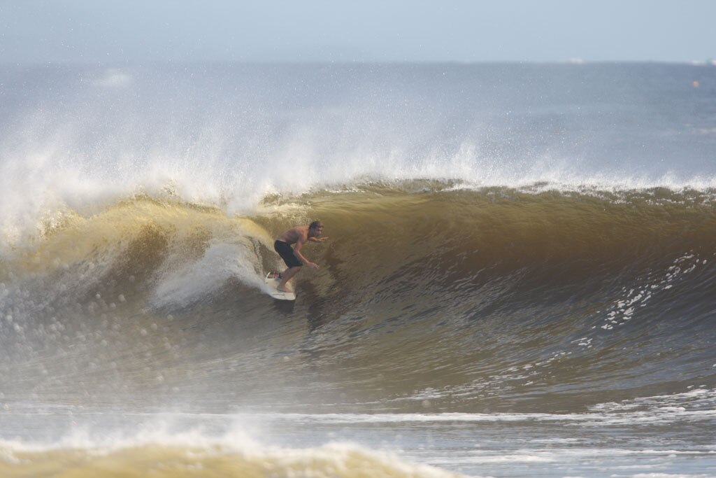 The moves were bigger and the tubes getting longer as the swell from an ex-cyclone sends massive waves onto the Sunshine Coast point breaks. Picture: Nicholas Falconer