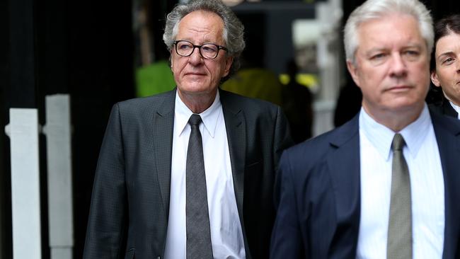 Actor Geoffrey Rush (L) attends the Federal Court of Australia in Sydney as his defamation case against The Daily Telegraph continues. Picture: Toby Zerna