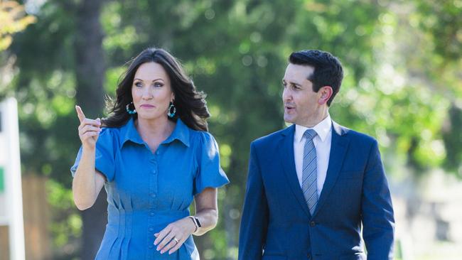 LNP Gaven candidate Bianca Stone starts her campaign with Opposition Leader David Crisafulli. Picture: Glenn Campbell