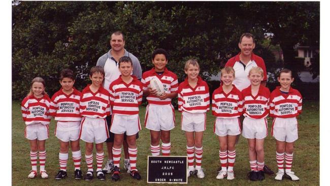 Ben Simmons (middle) playing rugby league for South Newcastle under-9s in 2005.