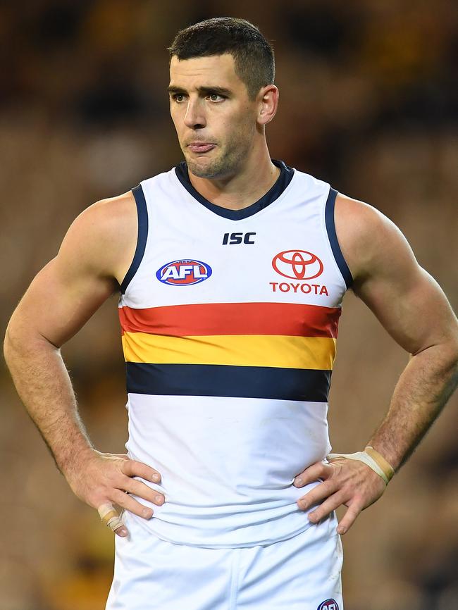 Crows skipper Taylor Walker failed to kick a goal against Hawthorn. Picture: AAP Image/Julian Smith