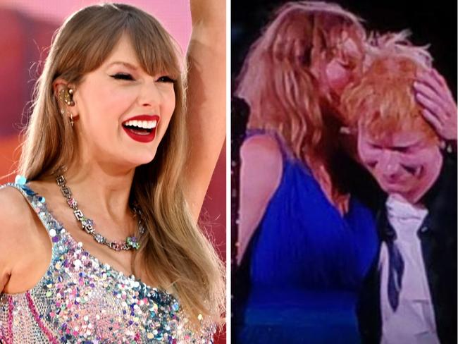 Ed Sheeran joins Taylor Swift onstage for the first of her five Wembley shows in London.